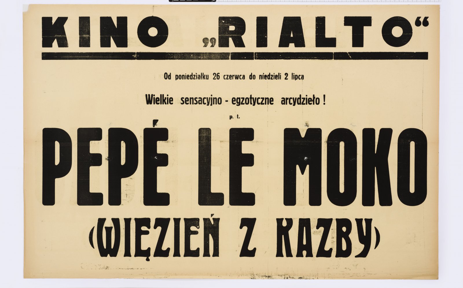 Upper part of the playbill for play Pepe le Moko, 1939, collection of the National Museum in Lublin.